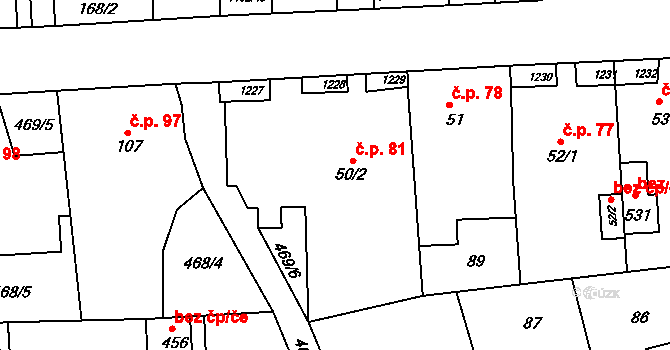Leština 81 na parcele st. 50/2 v KÚ Leština u Zábřeha, Katastrální mapa