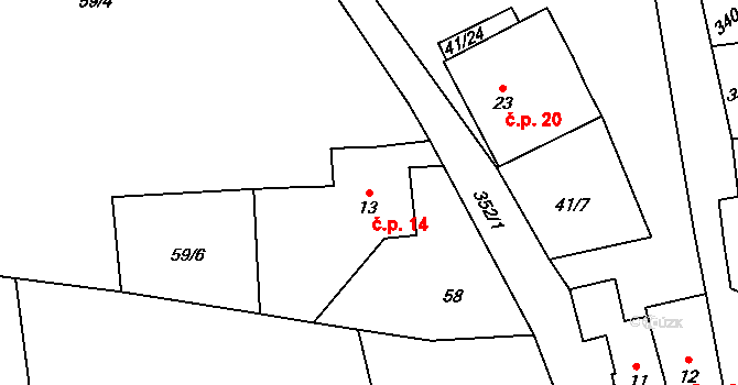 Hodonín 14, Zdíkov na parcele st. 13 v KÚ Hodonín u Zdíkovce, Katastrální mapa