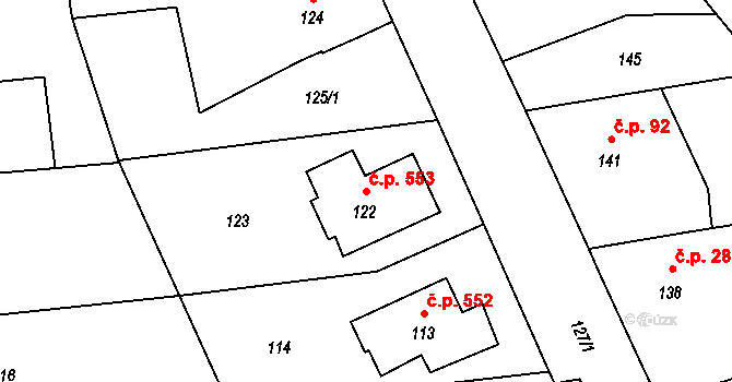 Postřelmov 553 na parcele st. 122 v KÚ Postřelmov, Katastrální mapa