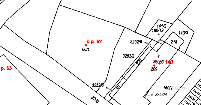 Lukavec 62, Fulnek na parcele st. 60/1 v KÚ Lukavec u Bílovce, Katastrální mapa
