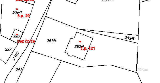 Vítová 121, Fryšták na parcele st. 352/4 v KÚ Vítová, Katastrální mapa