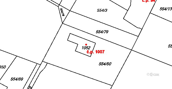 Bašť 1007 na parcele st. 1052 v KÚ Bašť, Katastrální mapa
