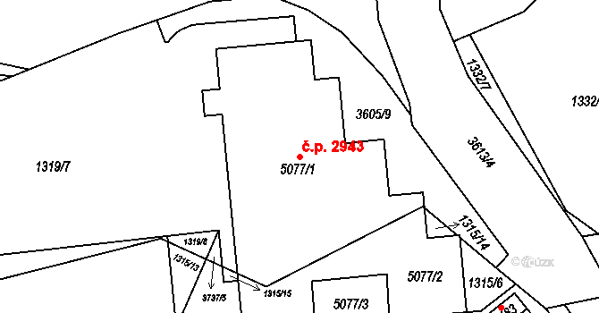 Rožnov pod Radhoštěm 2943 na parcele st. 5077/1 v KÚ Rožnov pod Radhoštěm, Katastrální mapa