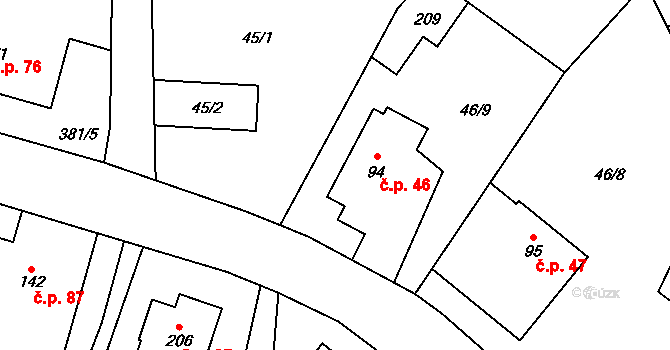 Plačkov 46, Humpolec na parcele st. 94 v KÚ Plačkov, Katastrální mapa