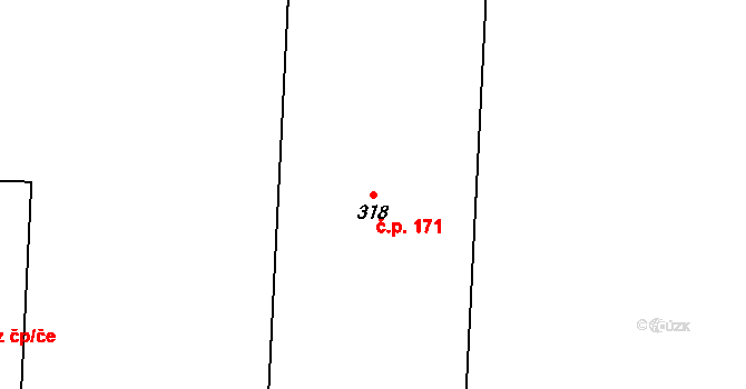 Jiřice u Miroslavi 171 na parcele st. 318 v KÚ Jiřice u Miroslavi, Katastrální mapa