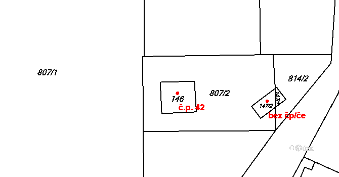 Hřivčice 42, Peruc na parcele st. 146 v KÚ Hřivčice, Katastrální mapa