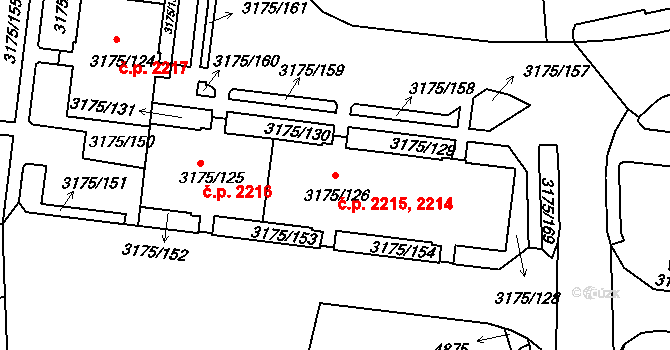 Louny 2214,2215 na parcele st. 3175/126 v KÚ Louny, Katastrální mapa