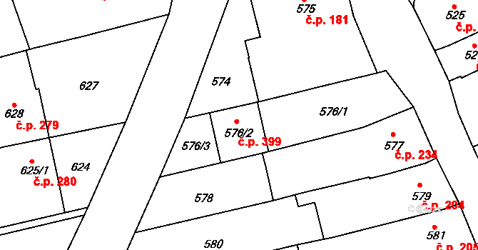 Velešovice 399 na parcele st. 576/2 v KÚ Velešovice, Katastrální mapa