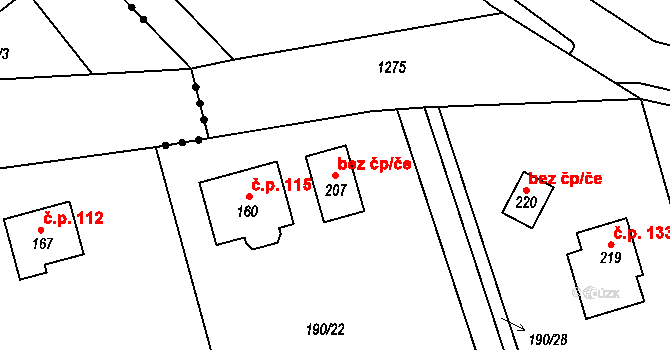 Radimovice 96032481 na parcele st. 207 v KÚ Radimovice u Sychrova, Katastrální mapa