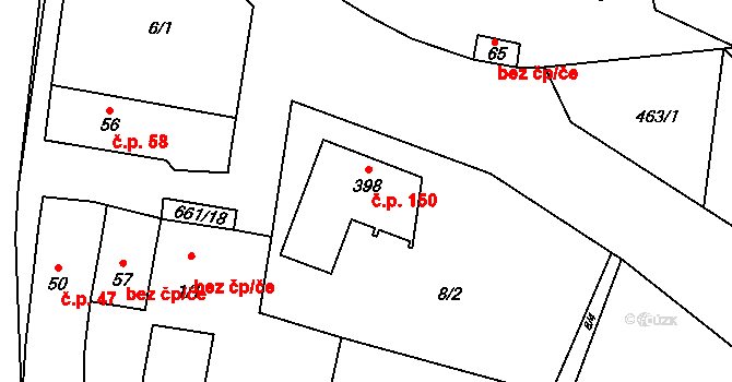 Šťáhlavice 150, Šťáhlavy na parcele st. 398 v KÚ Šťáhlavice, Katastrální mapa