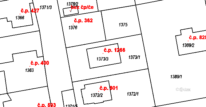 Třemošná 1266 na parcele st. 1373/3 v KÚ Třemošná, Katastrální mapa