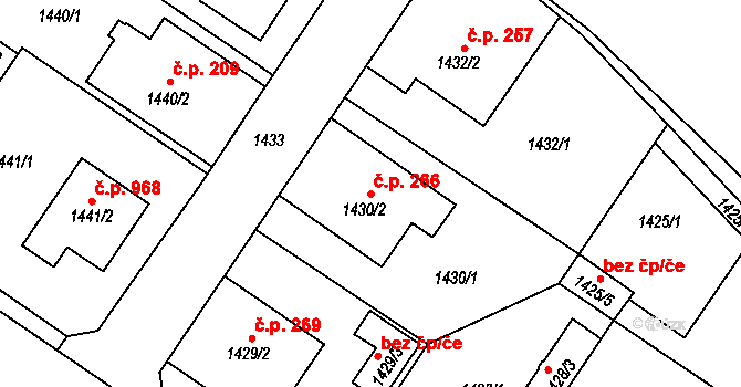 Týniště nad Orlicí 266 na parcele st. 1430/2 v KÚ Týniště nad Orlicí, Katastrální mapa