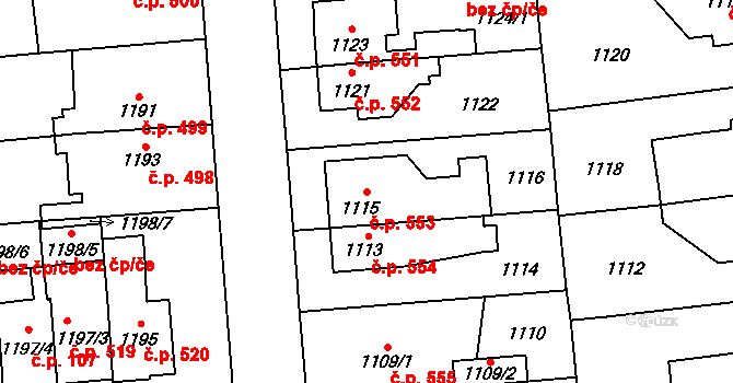 Dobruška 553 na parcele st. 1115 v KÚ Dobruška, Katastrální mapa
