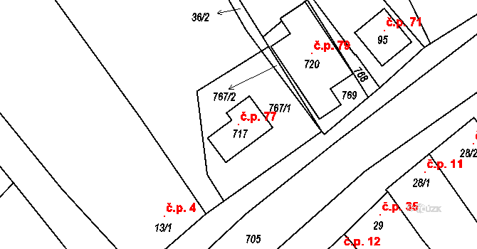 Divoky 77, Zdounky na parcele st. 717 v KÚ Divoky, Katastrální mapa