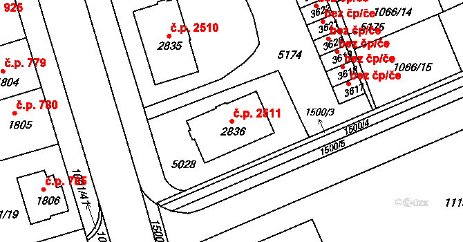 Kroměříž 2511 na parcele st. 2836 v KÚ Kroměříž, Katastrální mapa