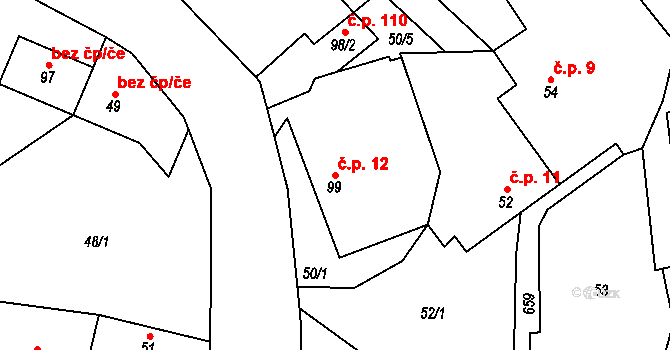 Čunín 12, Konice na parcele st. 99 v KÚ Čunín, Katastrální mapa