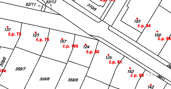 Mramotice 80, Znojmo na parcele st. 124 v KÚ Mramotice, Katastrální mapa