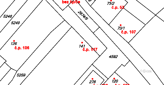 Skalice 117 na parcele st. 141 v KÚ Skalice u Znojma, Katastrální mapa