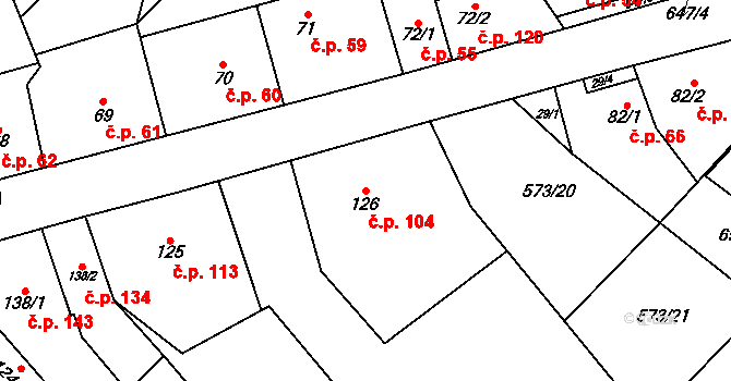 Lazníky 104 na parcele st. 126 v KÚ Lazníky, Katastrální mapa