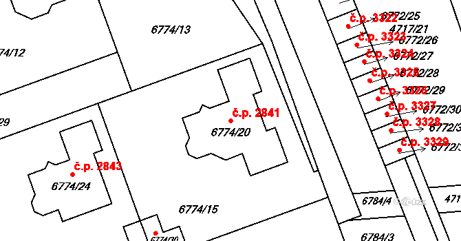 Přerov I-Město 2841, Přerov na parcele st. 6774/20 v KÚ Přerov, Katastrální mapa
