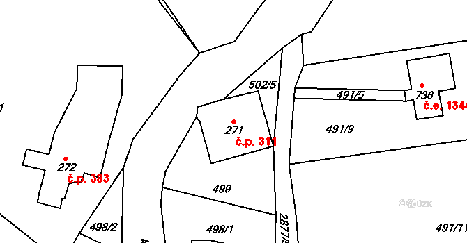 Polubný 311, Kořenov na parcele st. 271 v KÚ Polubný, Katastrální mapa
