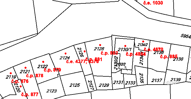 Jihlava 882 na parcele st. 2128 v KÚ Jihlava, Katastrální mapa