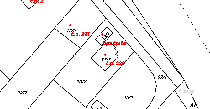 Lyžbice 225, Třinec na parcele st. 13/3 v KÚ Lyžbice, Katastrální mapa