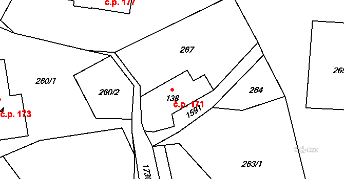 Veselé 171 na parcele st. 138 v KÚ Veselé, Katastrální mapa