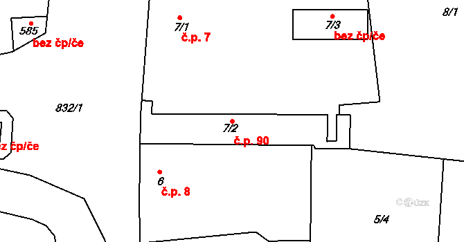 Sedlčánky 90, Čelákovice na parcele st. 7/2 v KÚ Sedlčánky, Katastrální mapa
