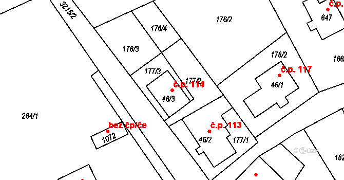Kamenná 114, Jílové na parcele st. 46/3 v KÚ Jílové u Děčína, Katastrální mapa