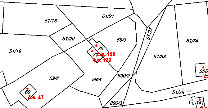 Rounek 122, Vyskytná nad Jihlavou na parcele st. 70 v KÚ Rounek, Katastrální mapa