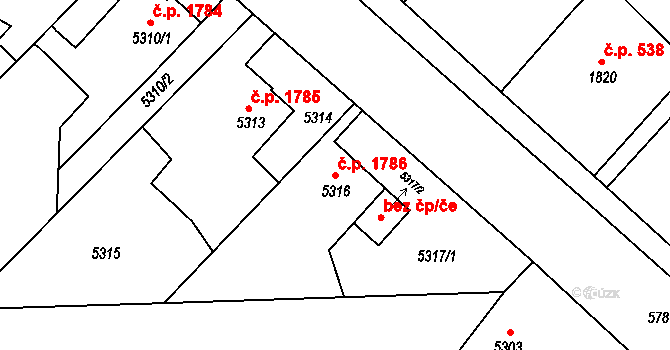 Pod Bezručovým vrchem 1786, Krnov na parcele st. 5316 v KÚ Krnov-Horní Předměstí, Katastrální mapa