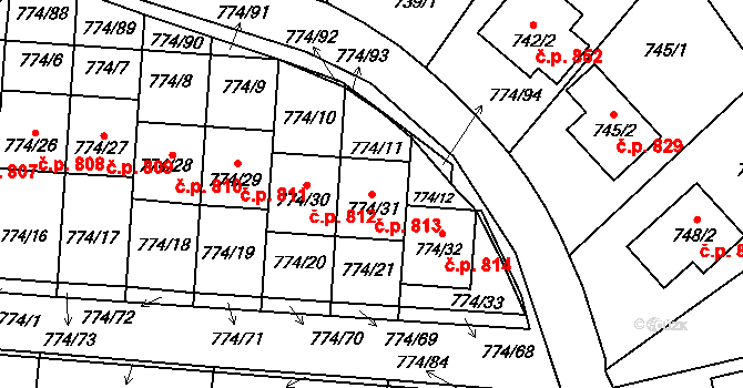 Libušín 813 na parcele st. 774/31 v KÚ Libušín, Katastrální mapa