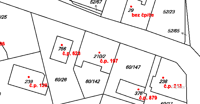 Hovorčovice 197 na parcele st. 210/2 v KÚ Hovorčovice, Katastrální mapa