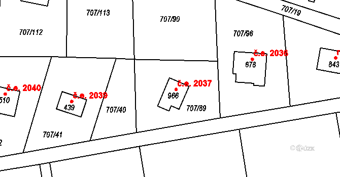 Skuheř 2037, Kamenice na parcele st. 966 v KÚ Těptín, Katastrální mapa