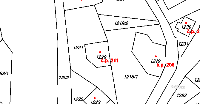 Raspenava 211 na parcele st. 1220 v KÚ Raspenava, Katastrální mapa