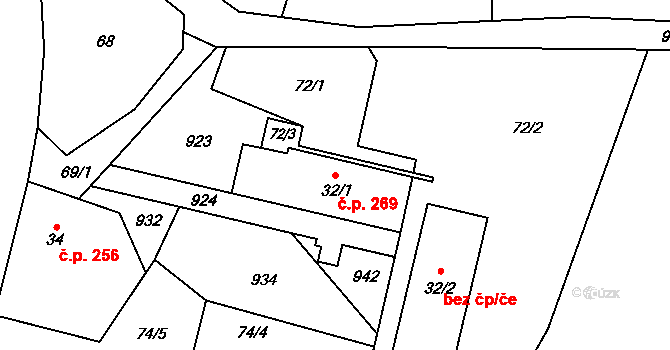 Bernartice 269 na parcele st. 32/1 v KÚ Bečkov, Katastrální mapa