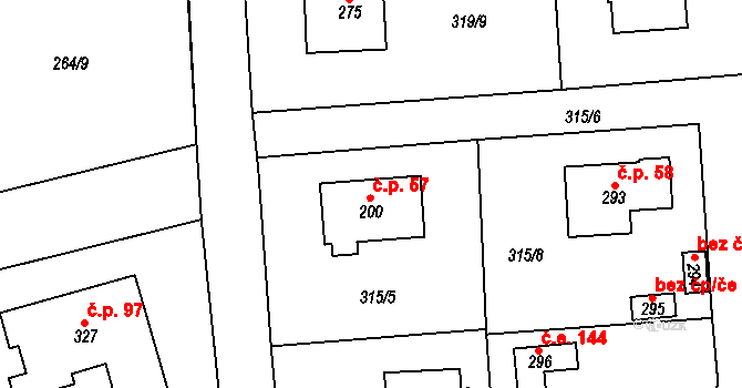 Hatě 57, Skuhrov na parcele st. 200 v KÚ Skuhrov pod Brdy, Katastrální mapa