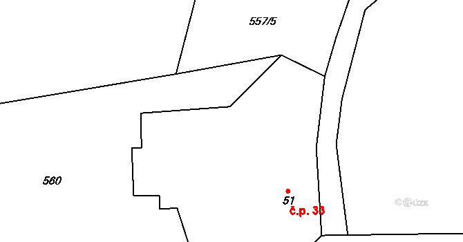 Lážovice 33 na parcele st. 51 v KÚ Lážovice, Katastrální mapa