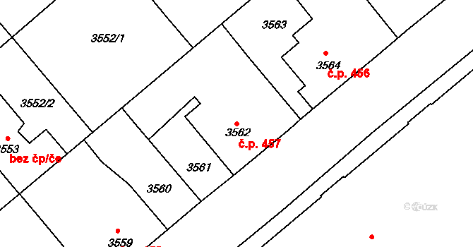 Děčín V-Rozbělesy 457, Děčín na parcele st. 3562 v KÚ Podmokly, Katastrální mapa