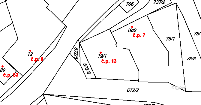 Lubno 13, Nechanice na parcele st. 19/1 v KÚ Lubno u Nechanic, Katastrální mapa