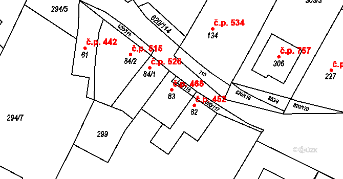 Chvalčov 465 na parcele st. 83 v KÚ Chvalčova Lhota, Katastrální mapa