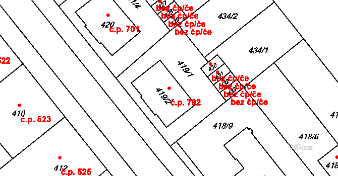 Velká Bystřice 702 na parcele st. 419/2 v KÚ Velká Bystřice, Katastrální mapa