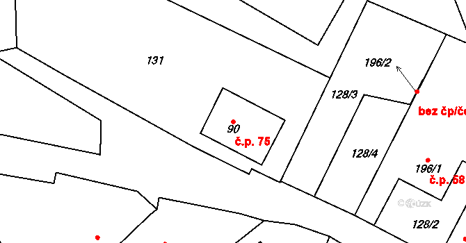 Chomutice 75 na parcele st. 90 v KÚ Chomutice, Katastrální mapa