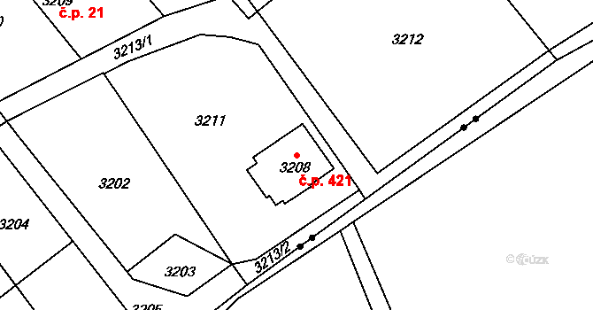 Poruba 421, Orlová na parcele st. 3208 v KÚ Poruba u Orlové, Katastrální mapa