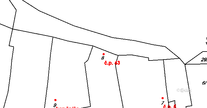 Hrádek 43, Raná na parcele st. 8 v KÚ Hrádek u Loun, Katastrální mapa