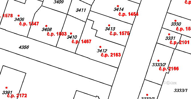 Teplice 2163 na parcele st. 3412 v KÚ Teplice, Katastrální mapa
