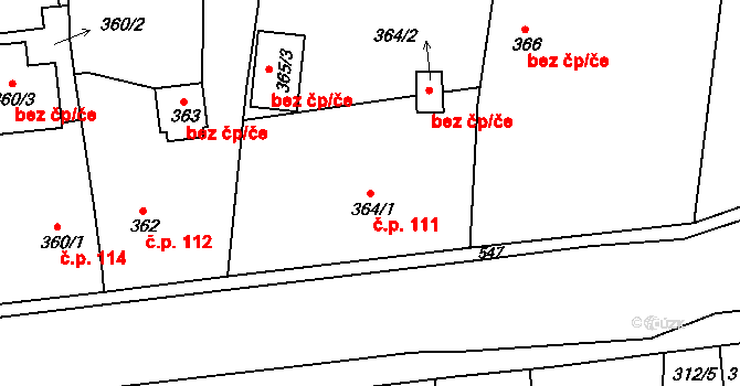 Dvory 111, Karlovy Vary na parcele st. 364/1 v KÚ Dvory, Katastrální mapa