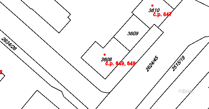 Kolín II 648,649, Kolín na parcele st. 3608 v KÚ Kolín, Katastrální mapa