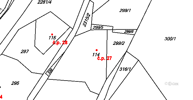 Lukavice 27 na parcele st. 114/1 v KÚ Lukavice u Rychnova nad Kněžnou, Katastrální mapa
